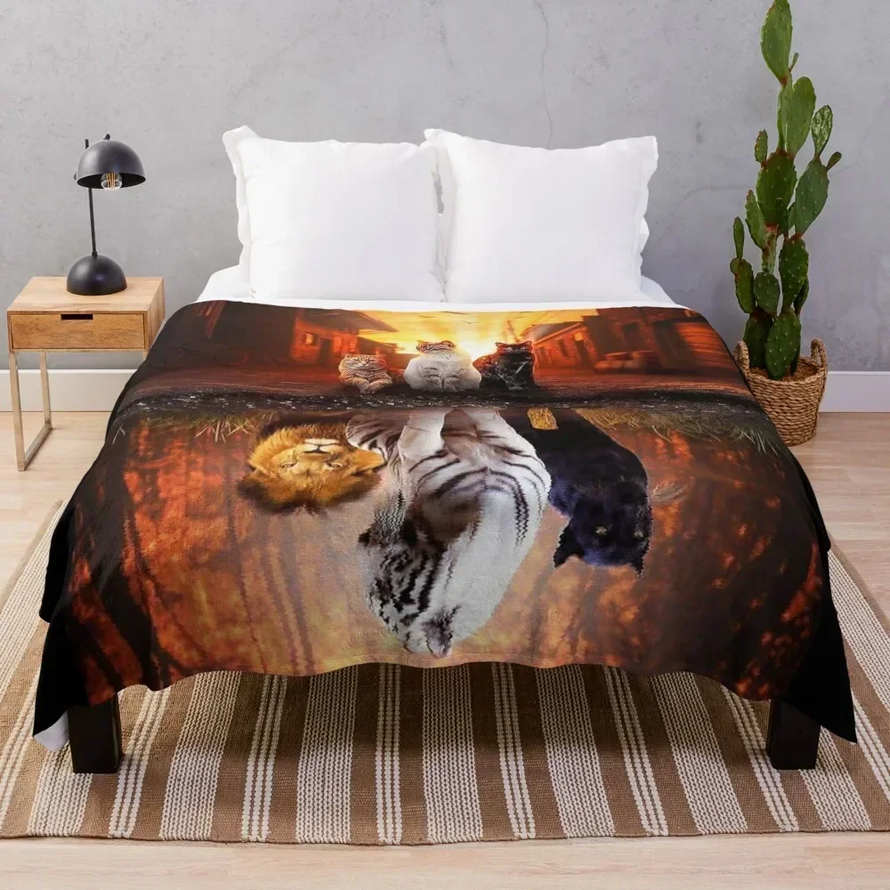 

Cat vs Tiger - Cat is Tiger Reflection Throw Blanket Cozy Home Blanket Gift for Christmas Holiday