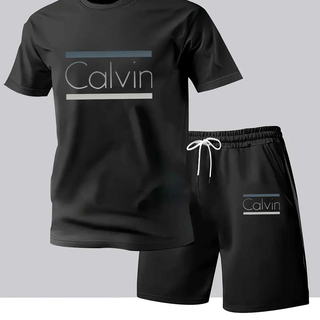 

Летний молодежный комплект: футболка с принтом и модные шорты, повседневный комплект из двух предметов