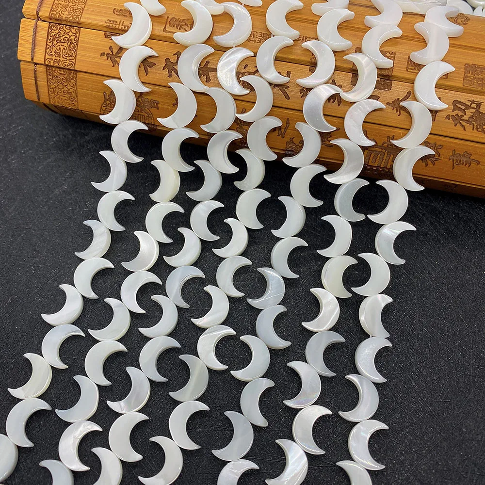 

Natural Seawater Shell Beads White Butterfly Shell Moon Shaped Straight Hole Beads for Jewelry Making DIY Necklace Accessories