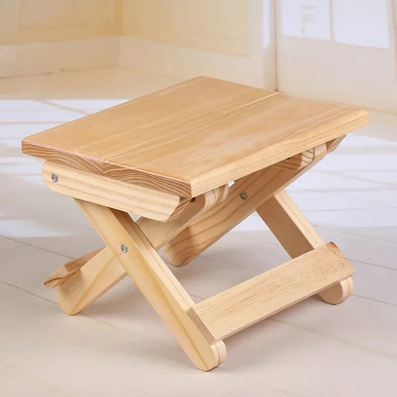 Portable Household Solid Wood Mazar Fishing Chair Small Bench Square Stool Camp Stool Pine Wood Folding Stool Kids Furniture