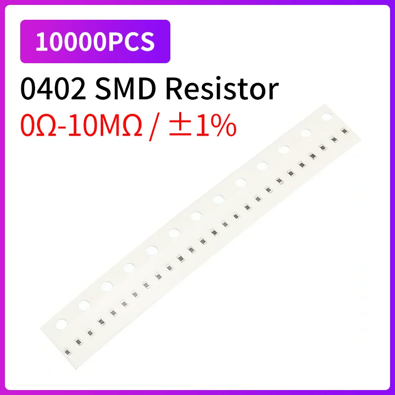 10000PCS Reel Pack 0402 SMD Chip Resistor 1% 1/16W 0Ω-10MΩ Precision Surface Mount Resistors for PCB DIY Electronic Projects