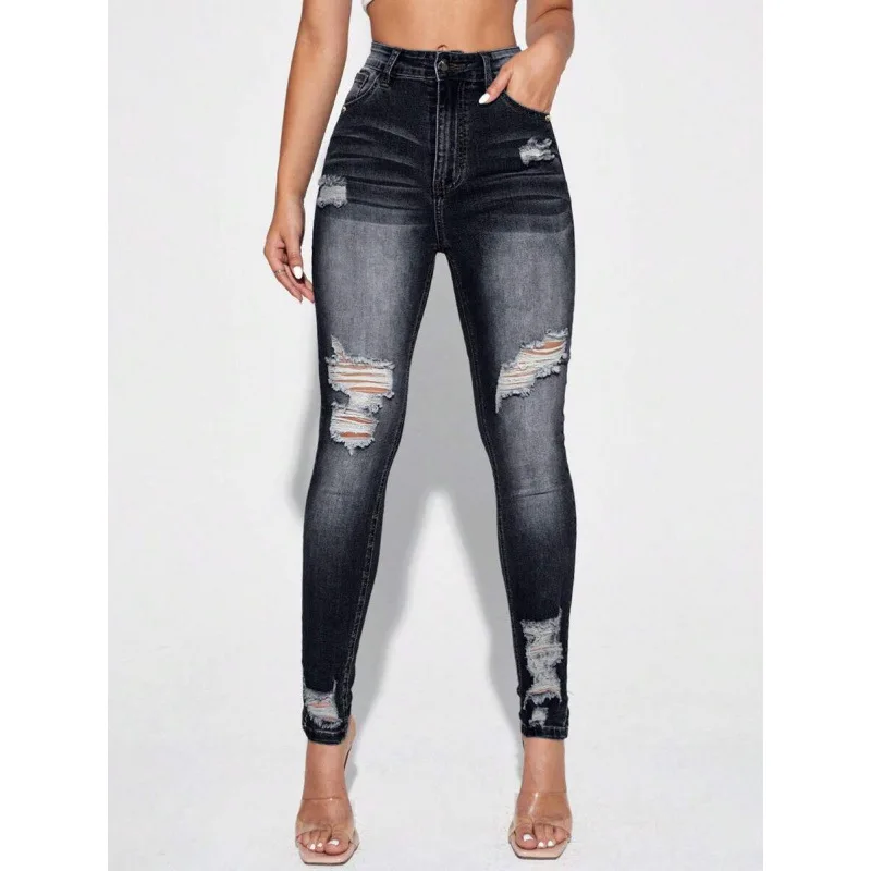 

Ripped Denim Jeans Women's Fashion Torn Hole Design Cross-Border Overseas Q 30280 Casual Stylish Ladies' Jeans