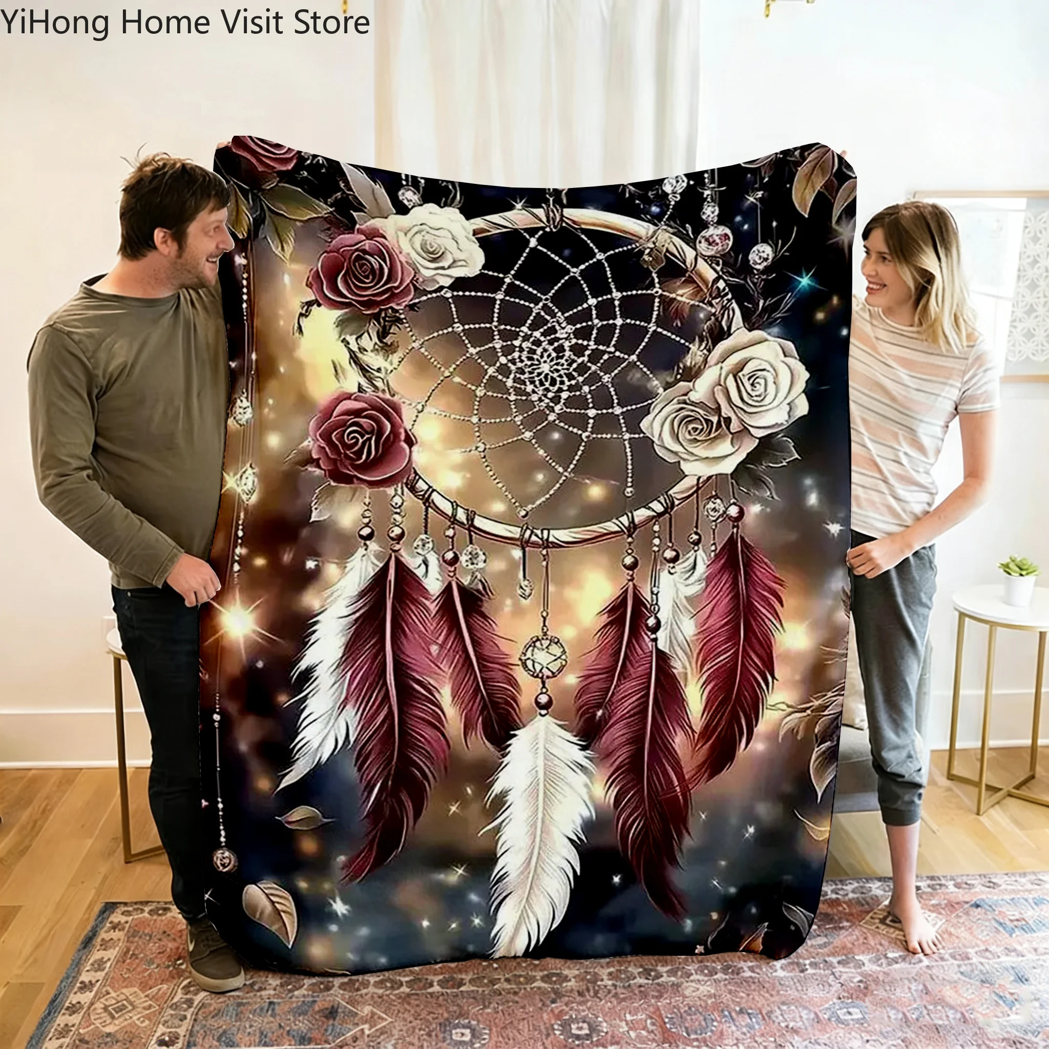 

1PC Feather Craft Pattern Soft Blankets,Keep Warm Flannel Throw Blanket for Picnic Beds Sofa Home Bedroom Gifts Kids
