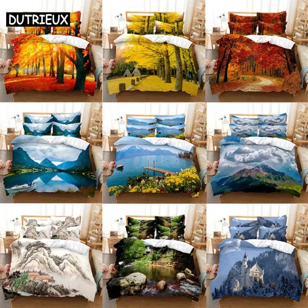 

3D HD Scenic Quilt Cover Duvet Pillow Case bed Set Linen Woods Scene Forest King Queen Twin Single Double 3PCS 2PCS Home Textile