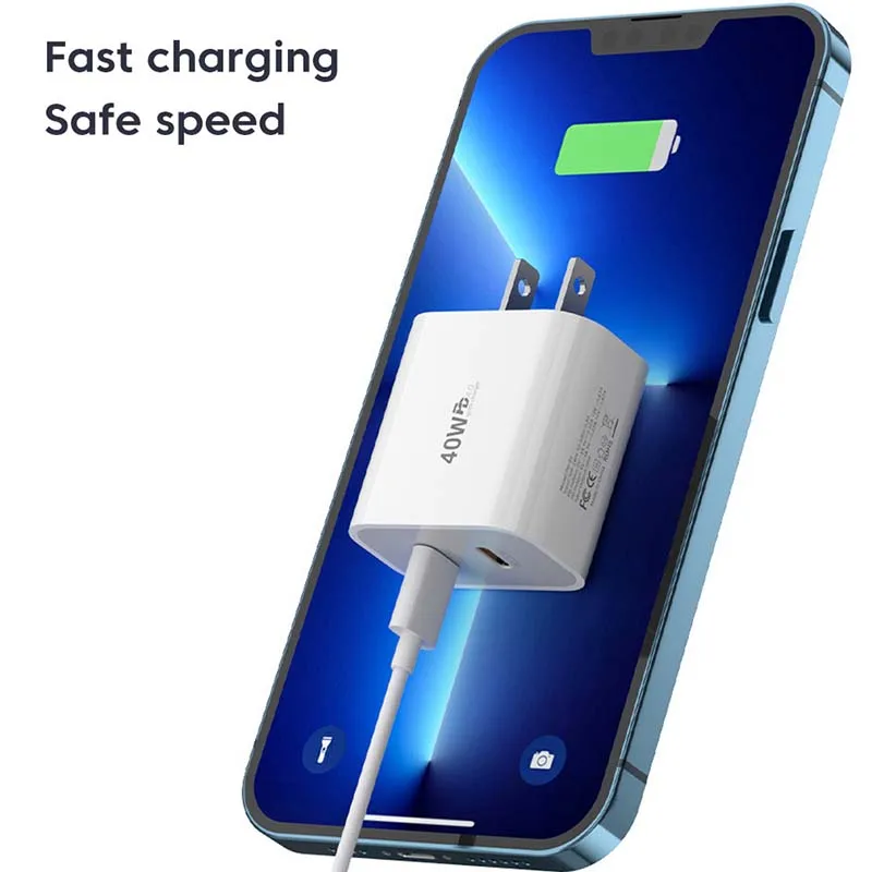 40W Fast Charger 2 Ports USB Type C PD Charger QC3.0 Wall Charger Adapter For iPhone15 Samsung Xiaomi 10A Type C To Type C Cable