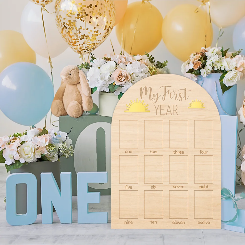 The Big One surf One Year Old Photo Board - My First Year Photo Display Wood Board, Wave Theme Monthly Milestone Photo Board