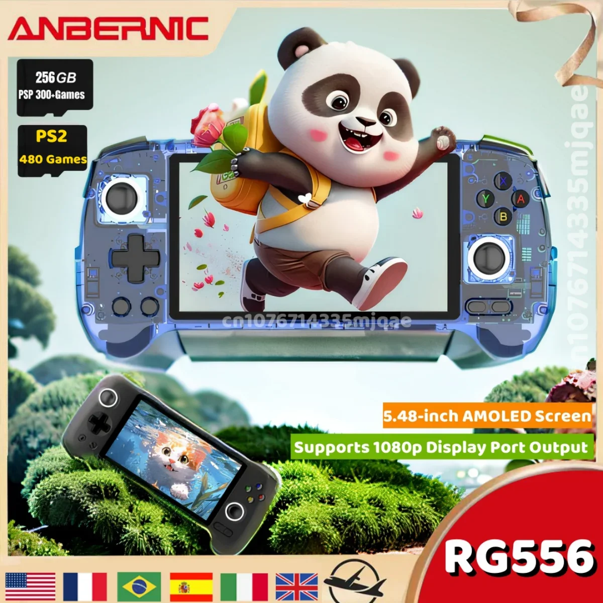 ANBERNIC RG556 Portable PS2 Retro Handheld Game Console Unisoc T820 Android13 5.48 Inch AMOLED Screen 512G 256G PSP 450 WII Game