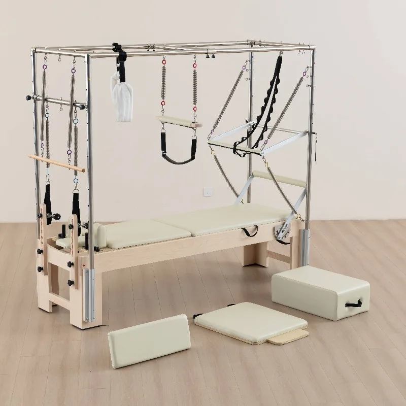 YTYIN Wood Pilates Reformer Trapeze 3 في 1 مجموعة بيلاتيس خشبية بيضاء كاملة #1