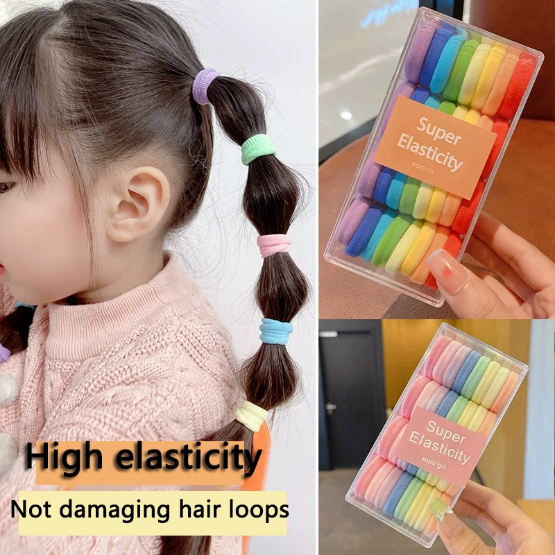 รุ่นใหม่ 32 ชิ้นความยืดหยุ่นสูงผ้าขนหนูสีห่วงผมห่วงป่าที่เรียบง่ายสไตล์ผมผูกยางรัดกล่องอุปกรณ์เสริม