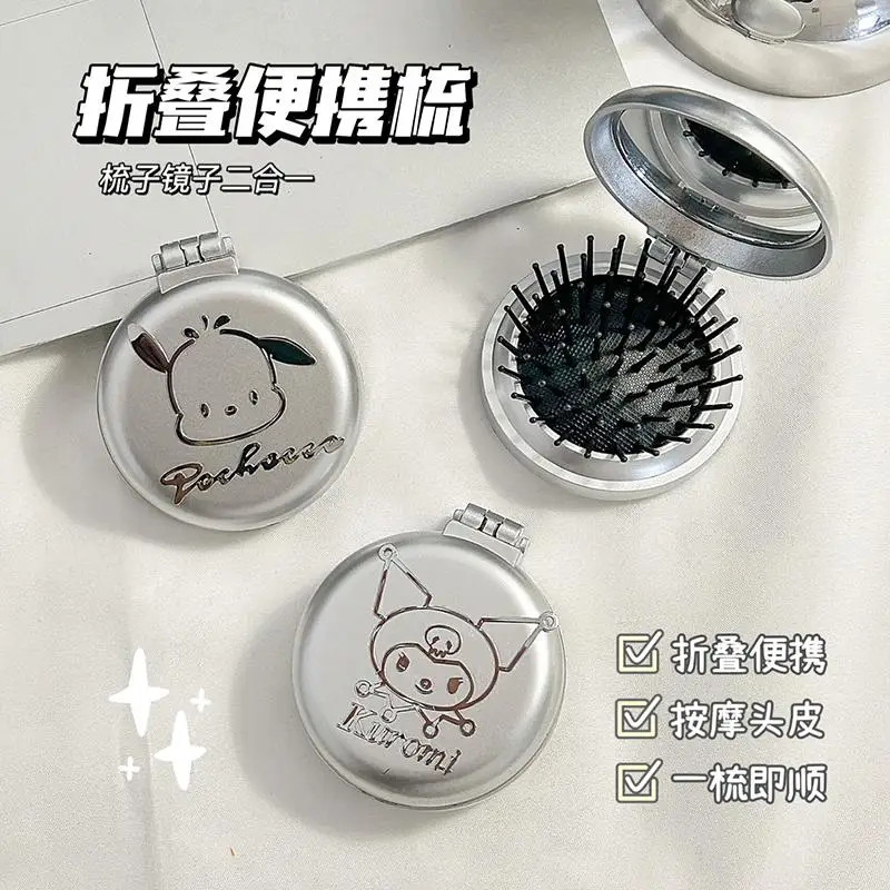 Sanrio Cute Cartoon Creative Hello Kitty Flip Folding Air Bag Comb Mini Portable Mirror Comb Integrated Air Cushion Massage Comb