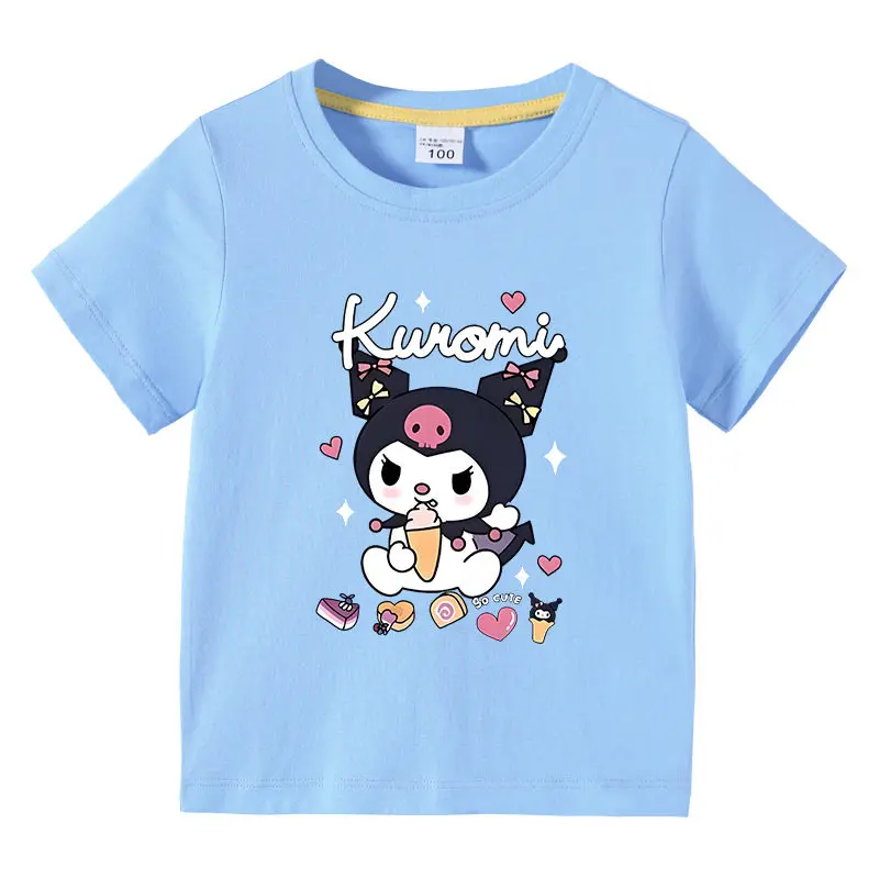 

Детская футболка с милым мультяшным принтом Куроми, летняя универсальная одежда из чистого хлопка для родителей и детей, разноцветная рубашка с короткими рукавами