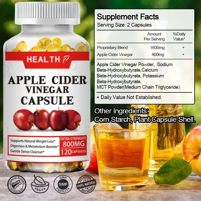 Hot Selling Organic Apple Cider Vinegar Capsules Healthy Weight Management Digestion Detox & Immune Soothes Gas & Bloating Food