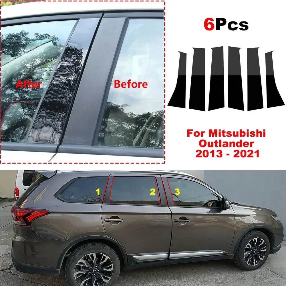 

6Pcs Car Pillar Posts Door Window Trim Cover for Mitsubishi Outlander 2013 2014 2015 2016 2017 2018 - 2021 BC Column Sticker