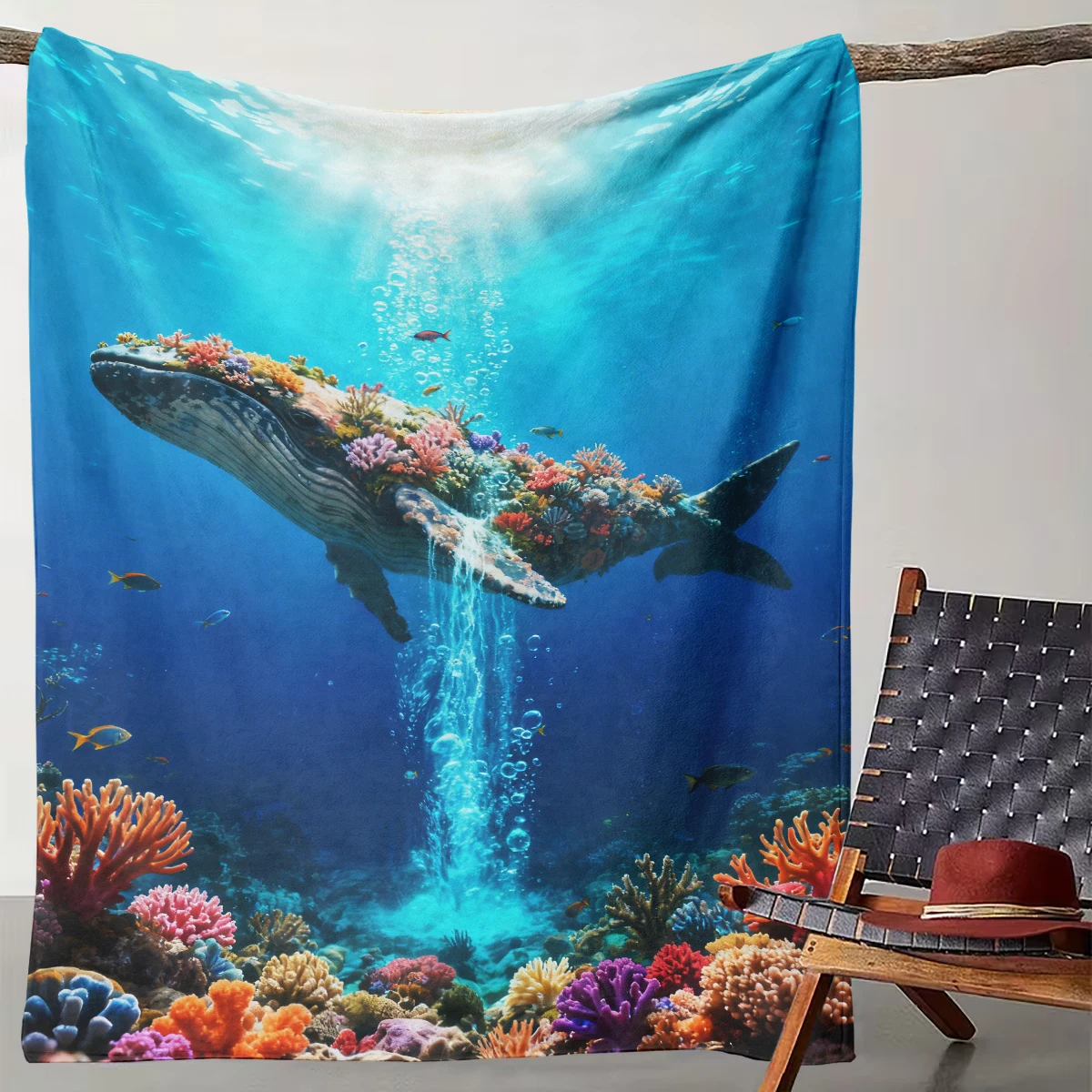 

1 Piece of Deep-sea Coral Whale Dreamy Blanket Suitable for Camping, Living Room, Office, Chairs, and Beds