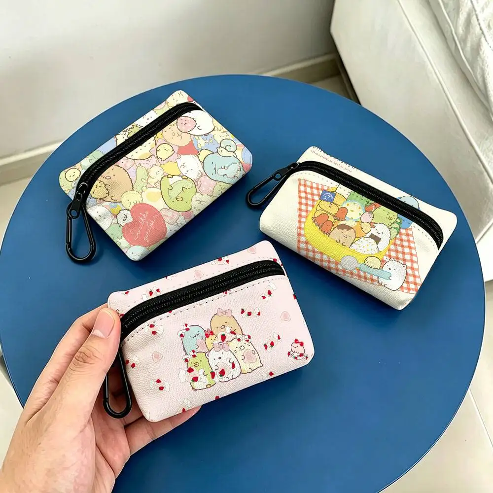 S-Sumikko Gurashi Colorfu Lightweight Oxford Fabric Coin Purse With Black Carabiner Hook Card Holder Earphone Storage Pouch