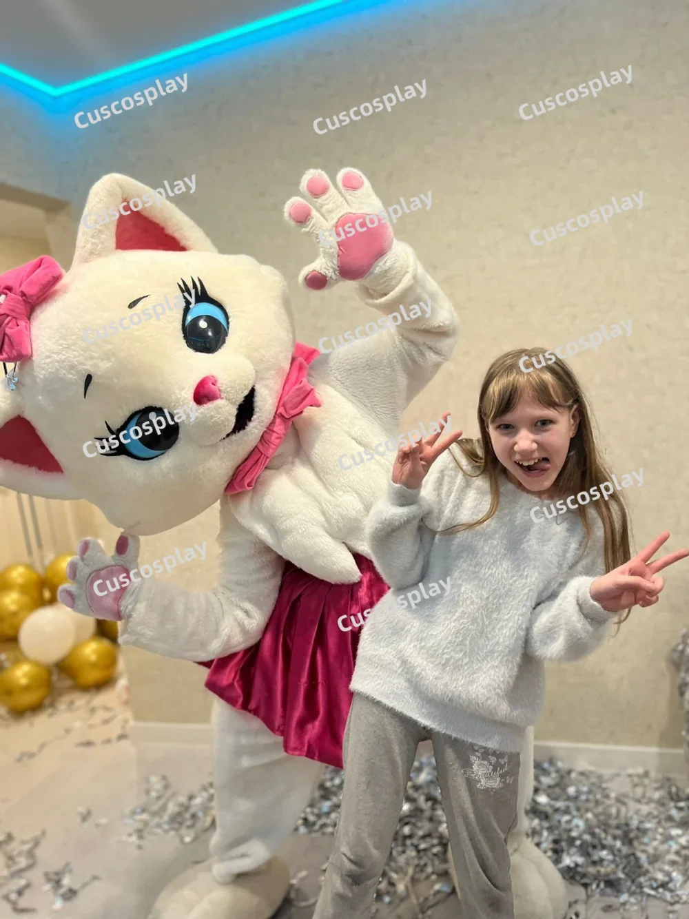 

Christmas Pink Dress White Cat Cartoon Mascot Costume Cosplay Christmas Halloween Birthday Party Performance