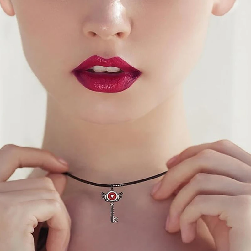 Hazbin Inspired Heart Key Pendant Necklace & Earring Set