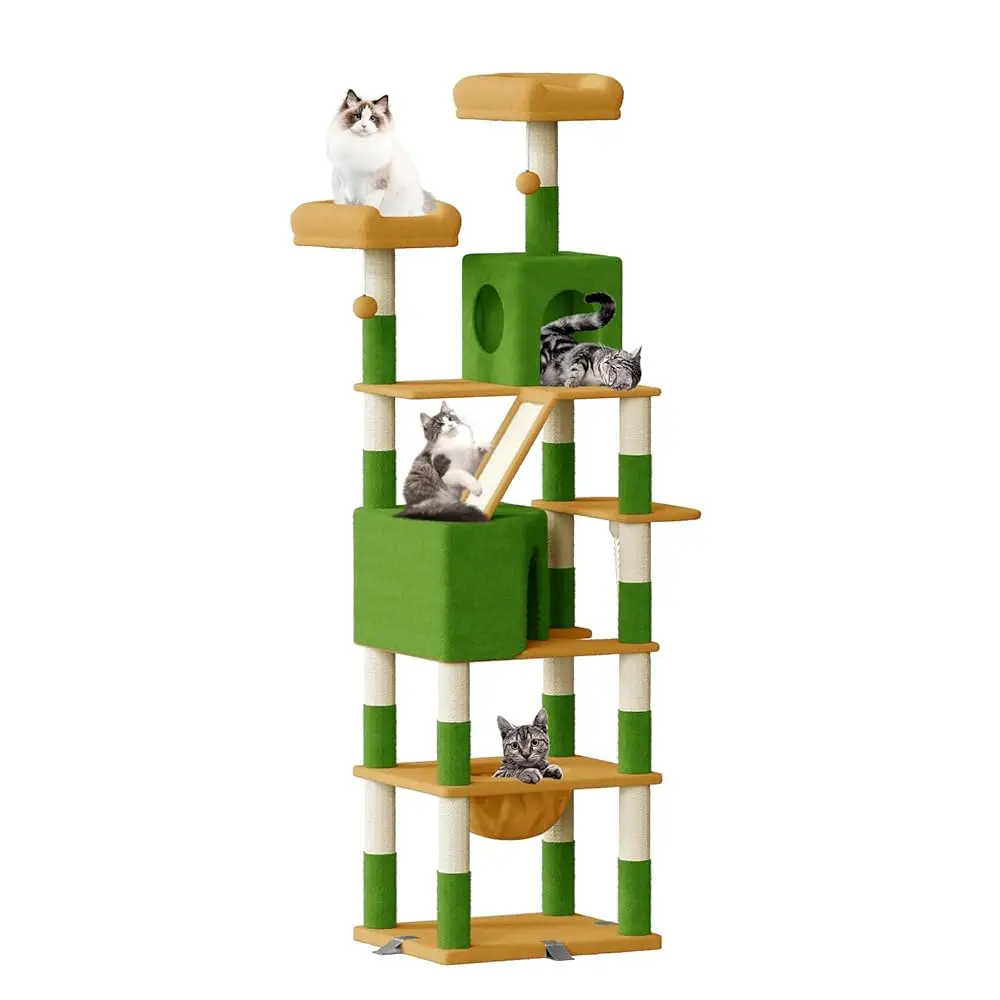 Oak & Tea XXL Krabpaal 208 cm krabpaal met huishangmat en krabplank Topping Safe voor grote katten