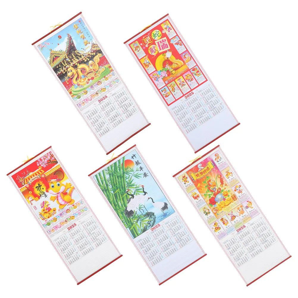 

5Pcs Space Saving Hanging Wall Calendar Snake Year 2025 Clear Printed Monthly Scroll Calendar for Home Office Decoration