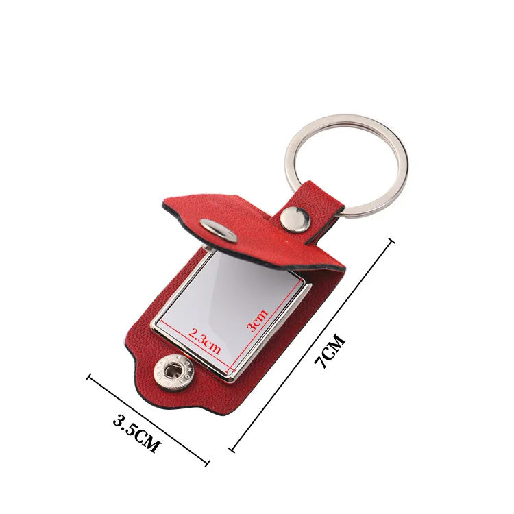 Sublimation Blank PU Leather Keychain Small Gift Mini Photo Frame Metal Pendant PU Key Chain Simple KeyChains