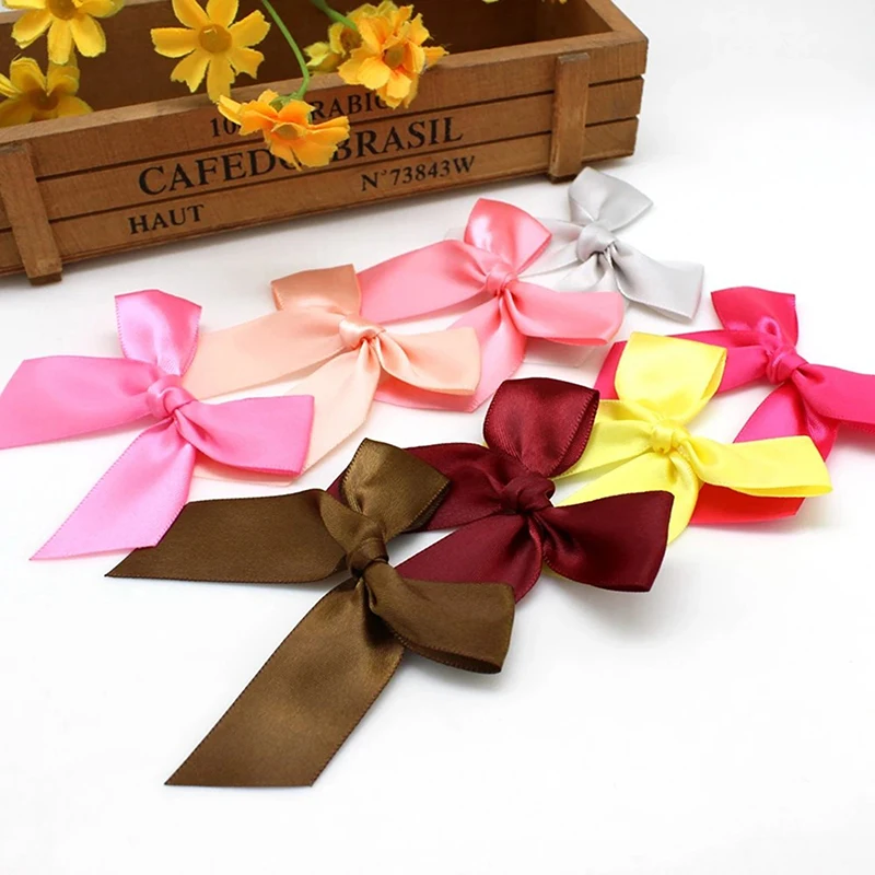 20PCS 85*85mm Pink Satin Ribbon Bows Decoration Bows Small Bowknot Gift Flower Wedding Bow For Craft Handwork DIY