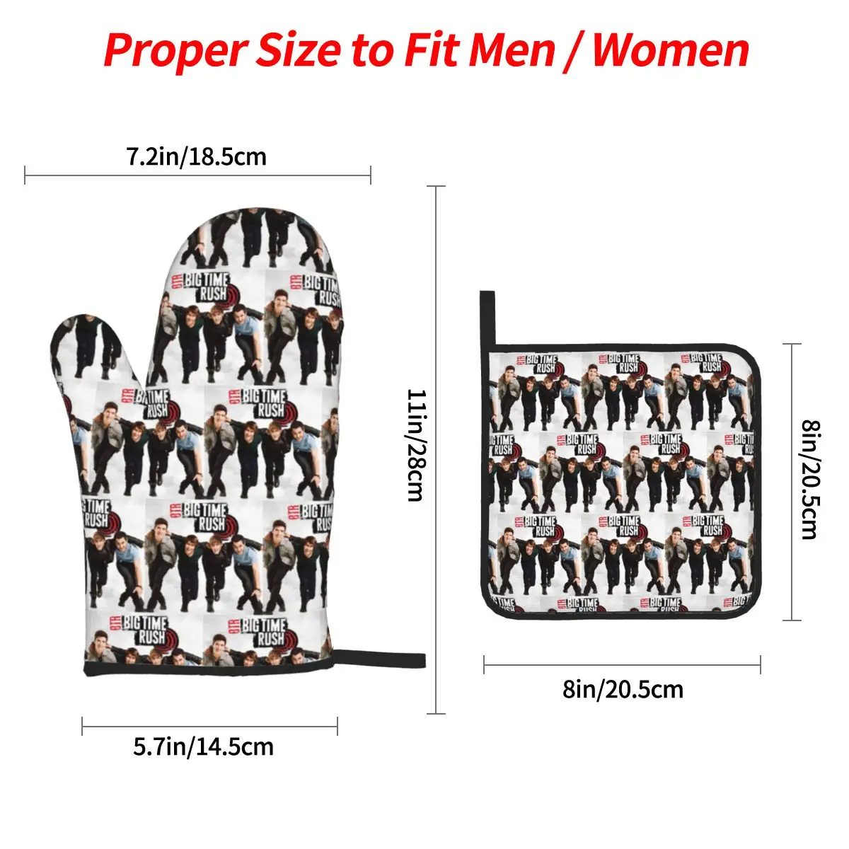 Big Time Rush BTR Oven Mitts and Pot Holder Sets of 4 for Baking Kitchen Cooking Grilling Resistant Non-Slip Gloves