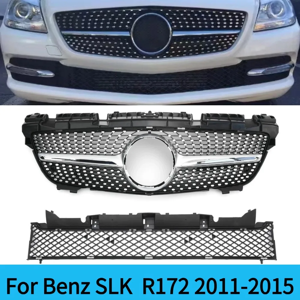 For Mercedes R172 Benz SLK 2011-2015 For Diamond GT Style Front Inlet Grille Bumper Grill Middle Grid Mesh Tuning Part