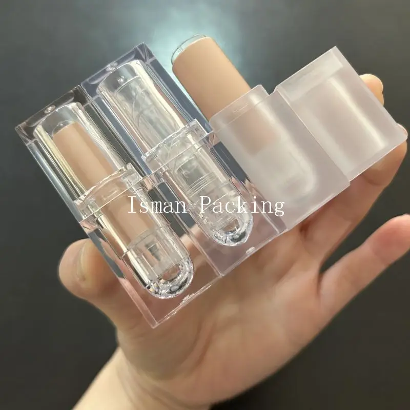 50Pcs Luxury Clear Frosted Wholesale Lipstick Containers 12.1mm Refillable Square Lipstick Tubes 3.5g