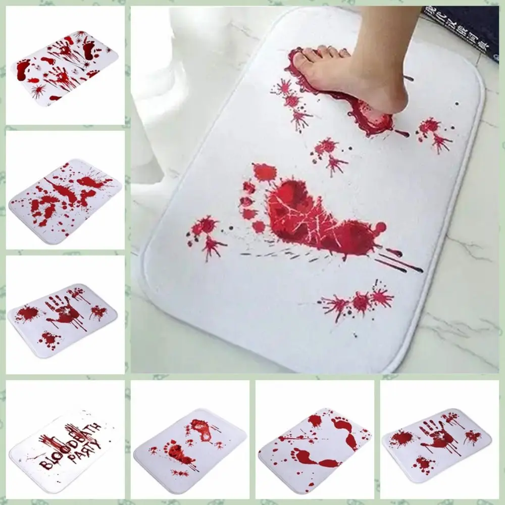 Household Non Slip Halloween Blood Footprint Doormat Quick Dry Rectangle Carpet Water-absorbent Blood Stain Floor Mat Party