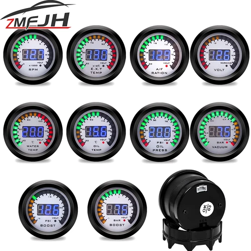 Imagen 1 del producto Medidor Digital de temperatura de agua y aceite para coche, barra de aumento de Turbo, relación de combustible y aire PSI, tacómetro de vacío, prensa de aceite, voltios para 12V, 52mm