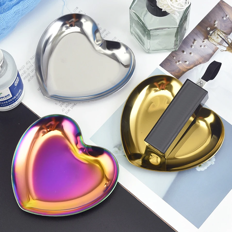 

Stainless Steel Heart-Shaped Jewelry Tray Organizer Container, Home Decor Storage Plate Party Accessories