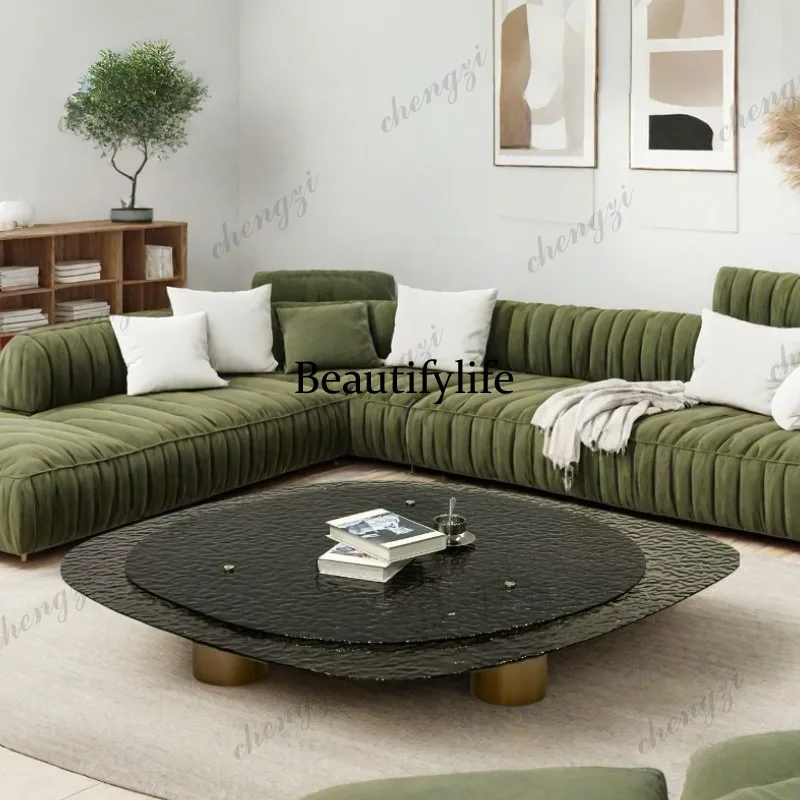 Italian minimalist irregular coffee table villa special-shaped water ripple glass light luxury brown double-layer coffee table