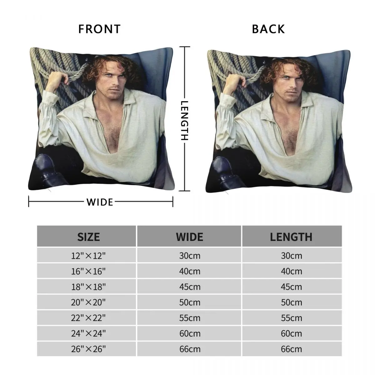 Sam Heughan Jamie Fraser Outlander Pillowcase Polyester Linen Velvet Printed Zip Decor Pillow Case Bed Cushion Cover