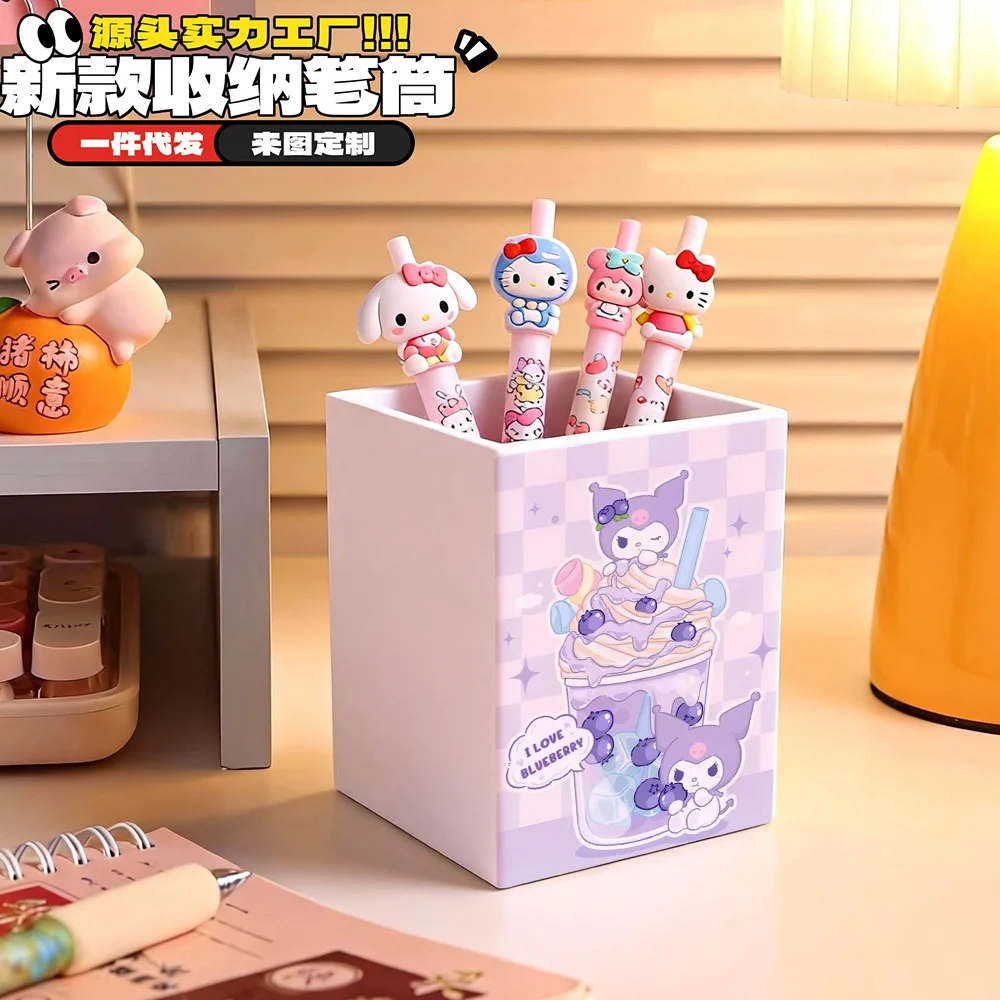 

New Kawaii Sanrio Kuromi Storage Pen Holder Cute Large Capacity Student Stationery Box Makeup Brush Storage Bucket Girl Gift