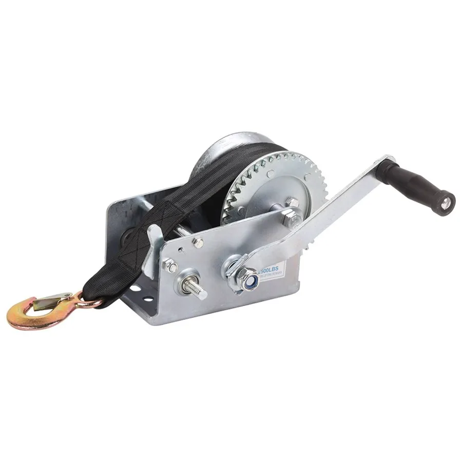 

Boat Trailer Winch Hand Winch 2500lbs Heavy Duty Hand Crank Winch with 23ft Polyester Strap Manual Operated Ratchet ATV UTV Boa