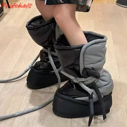 Thick Sole Casual Cross Tied Snow Boots 2024 Winter Warm Boots Non-slip Heightening Design Flat with Cotton Boots New Arrivals