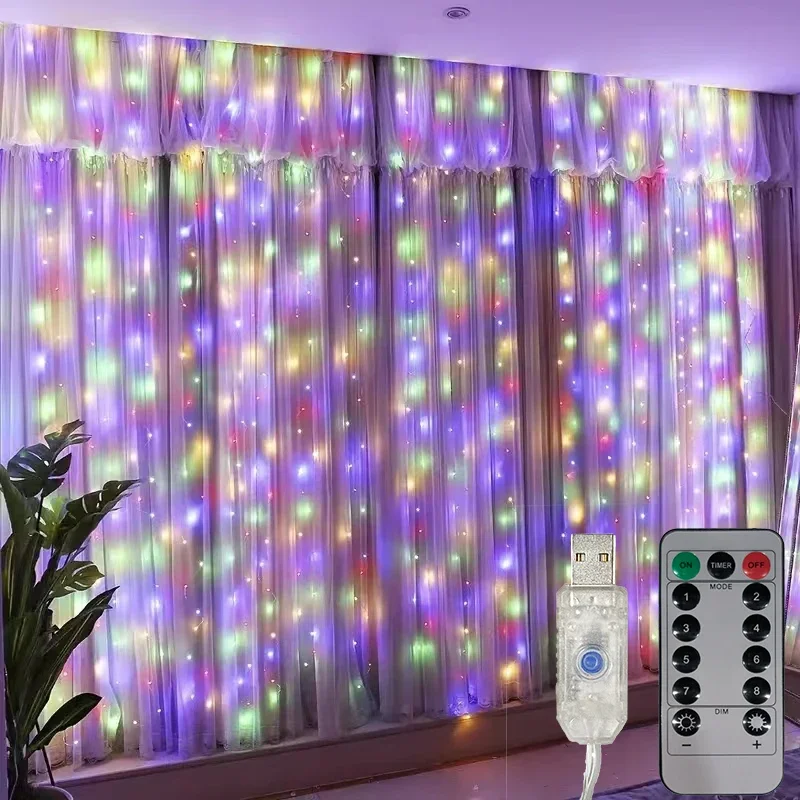USB Curtain Lights 8 Modes Holiday String Lights With Remote Wedding Party Xmas Window Christmas Halloween Decorations for Home