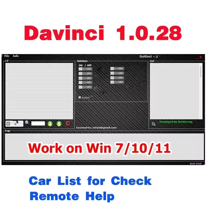 

Best Davinci 1.0.28 ECU Chip Tuning Remapping Software Unlimited Activation Compatible with Windows 7/10/11 Works with KESS/KTAG