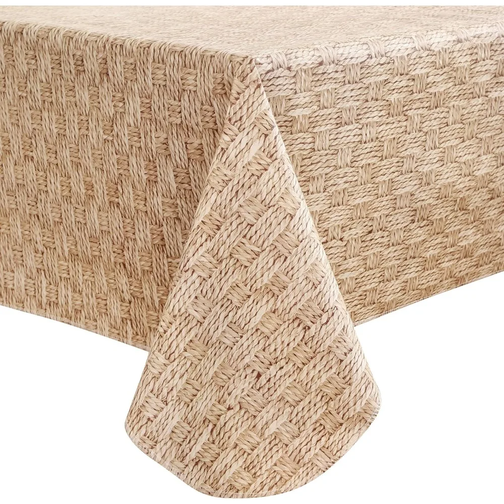 

Heavy Duty Vinyl Tablecloth with Flannel Backing Waterproof Oil-Proof Plastic Table Cloth Stain-Resistant Wipeable Rectangle
