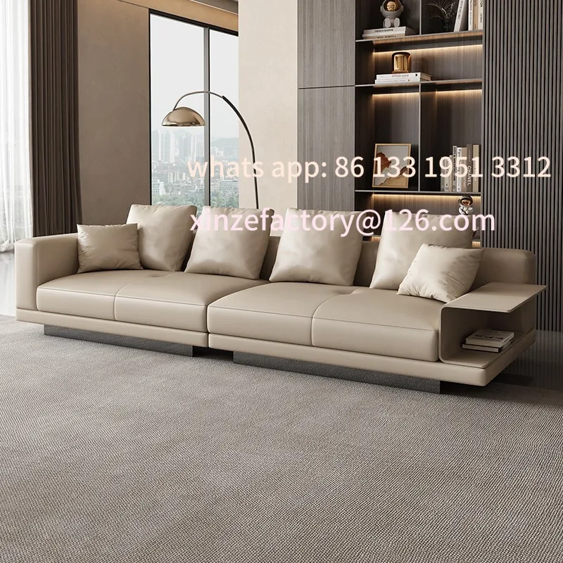 

Customizable first-layer cowhide straight-row sofa three-person light luxury leather sofa modern simple living room apartment