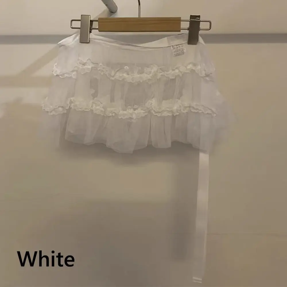 

New Embroidered Flower Lace Mini Skirt See Through Y2K Streetwear Lace Up Ruffles Skirt Harajuku Butt Curtain Jeans Decoration