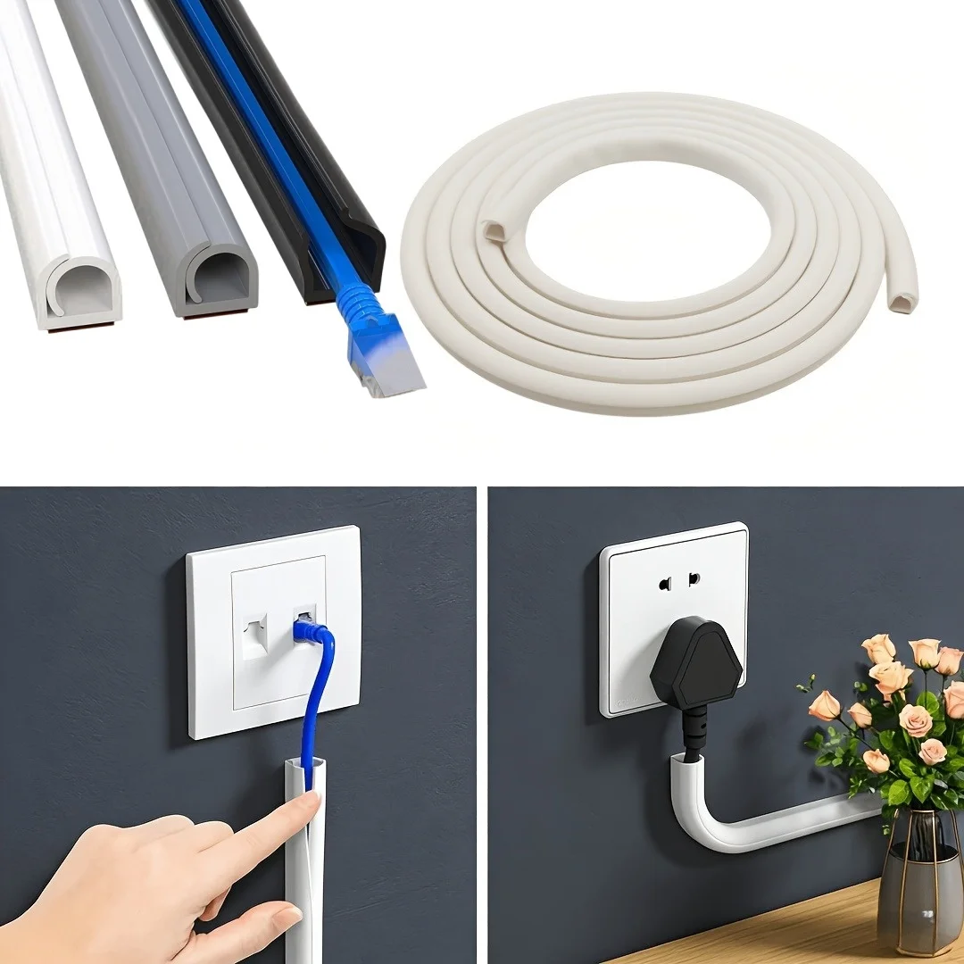 Anti-extrusion Floor Cord Cover Self-Adhesive Durable Extension Wiring Duct Protector Semicircle Arc Electric Wire Slot Wall