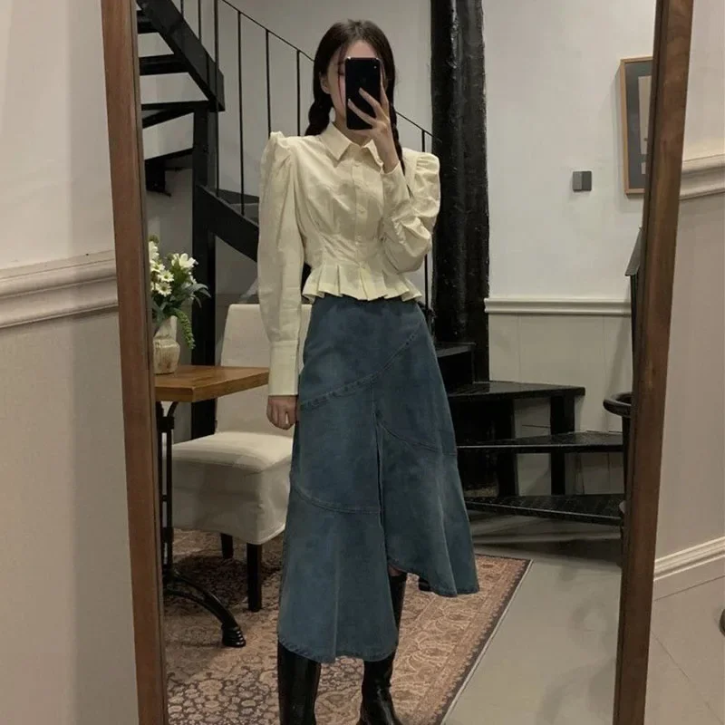 Lucyever kore moda puf kollu gömlek kadınlar katı tiki tarzı tatlı basit Blusas kadın Jk tüm maç popüler bluzlar 2023