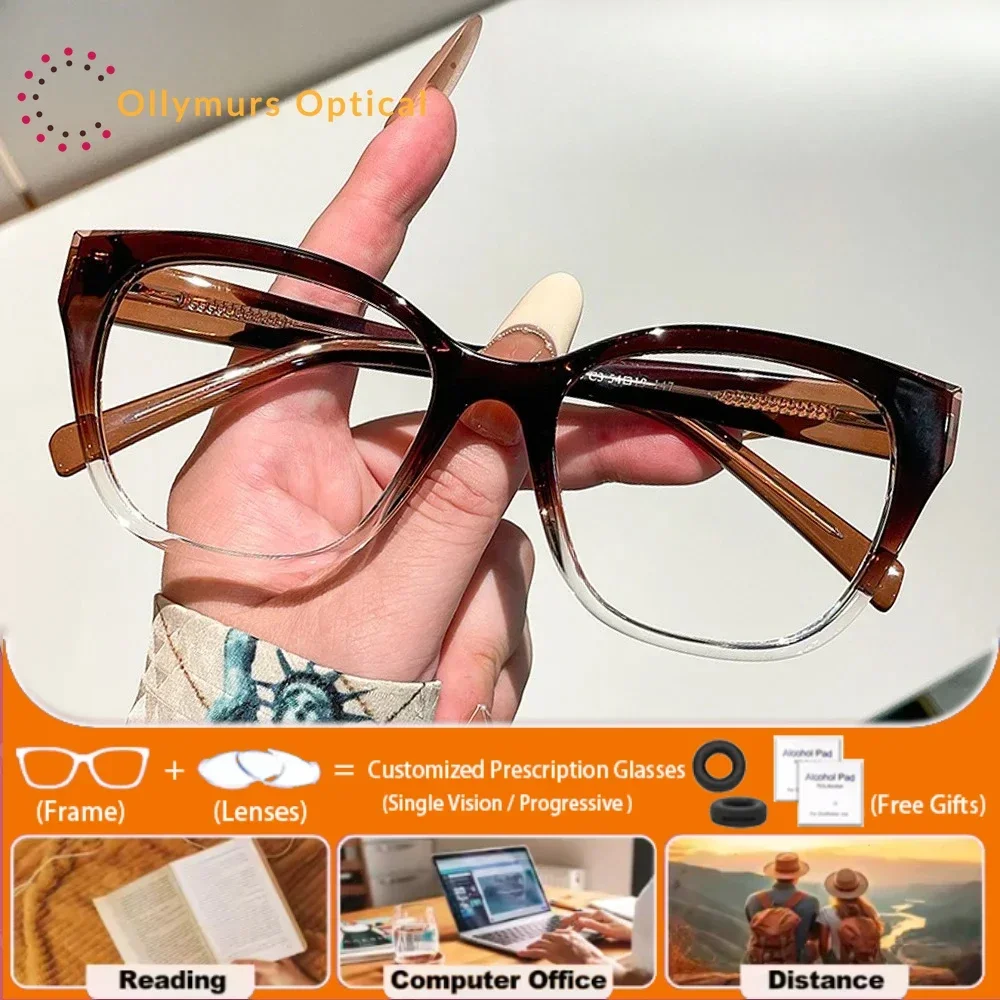 

Модные женские очки Ollymurs с защитой от синего света, офисные очки для чтения по рецепту, женские фотохромные очки для коррекции близорукости, прогрессивные оптические очки