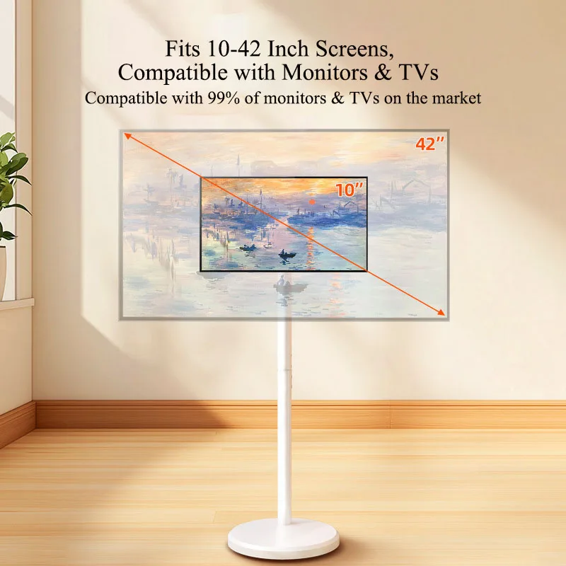 Mobile Floor TV Stand with Hidden Casters Height Adjustable Monitor Floor Mount 360° Rotation Fits 10-43 Inch Screen 30KG Load - view 5