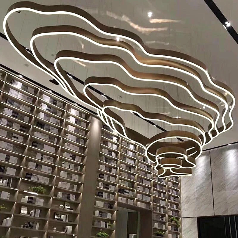 Hotel Lobby LED Ring Luxury Chandelier Modern Custom Office Villa Lights Minimalist Art Creative Irregular Creative Chandeliers