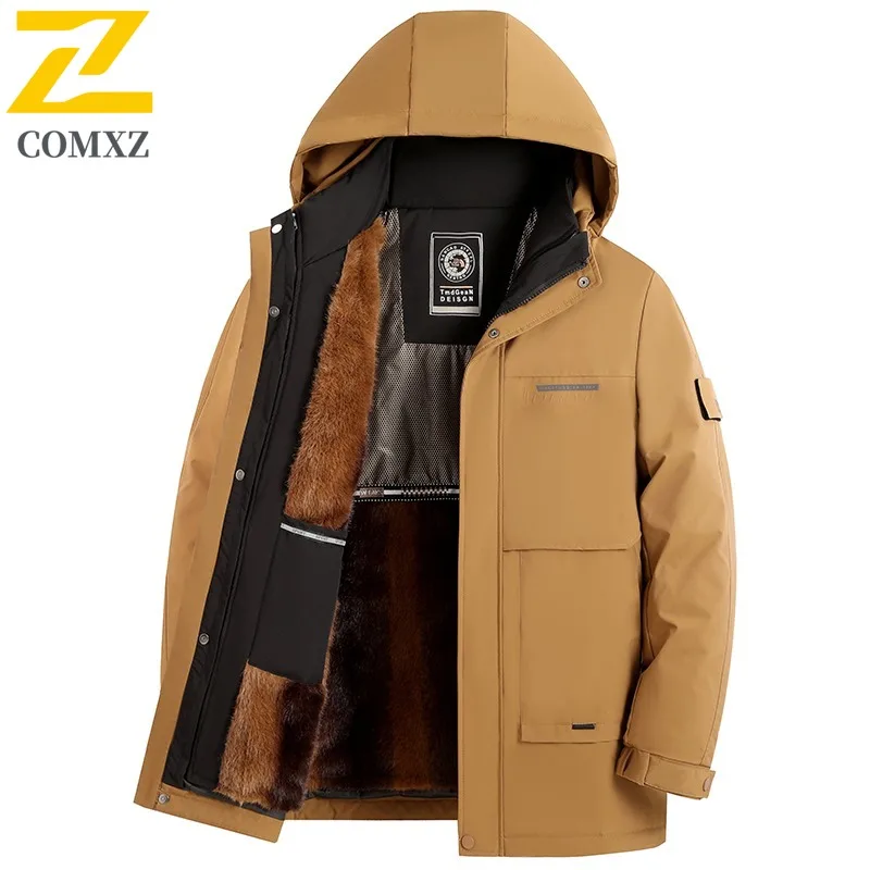 COMXZ Men Winter Jackets 2025 Brand Luxury Short Hooded Street Travel Cold Resistant Loose Snow Padded Jacket Thick Padding Coat