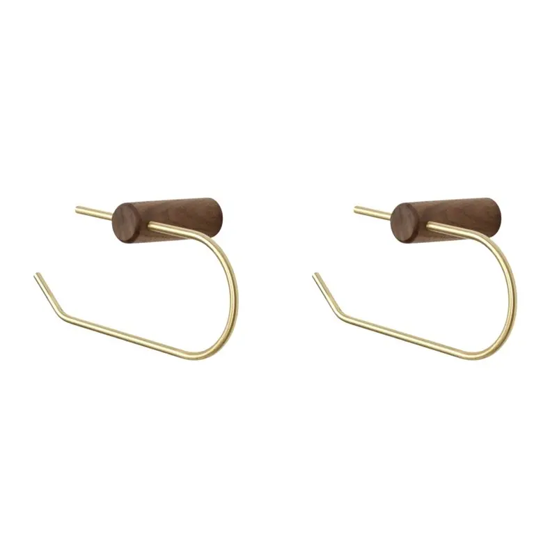 

【FAVORITE!】2X Wooden Tissue Holder Brass Toilet Paper Holder Toilet Storage Roll Paper Holder Rack Stand Black Walnut & Gold