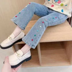 Girls Spring And Autumn Jeans 2023 New Small And Medium Girls Baby Spring Outerwear Children's Spring Flare Pants Girls Pants