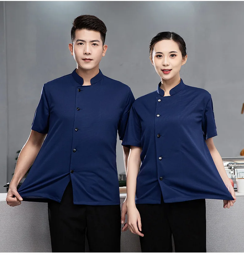 Summer Cool Unisex Chef Jacket 360°Breathable Short Sleeve Cook Shirts Men and Women Restaurant Hotel Uniform Catering Work Coat